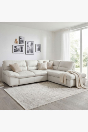 Ecksofa Leder Weiß links Echtleder Komfort Design